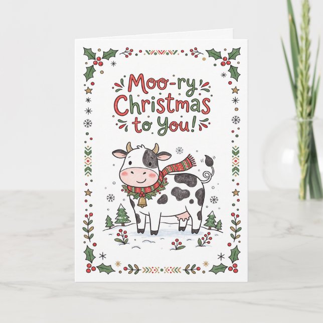 Customisable Cute Cow Holiday Card (Front)