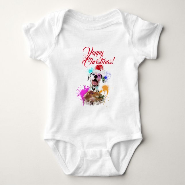 Customisable Cute Dalmatian Dog Yappy Christmas Baby Bodysuit (Front)