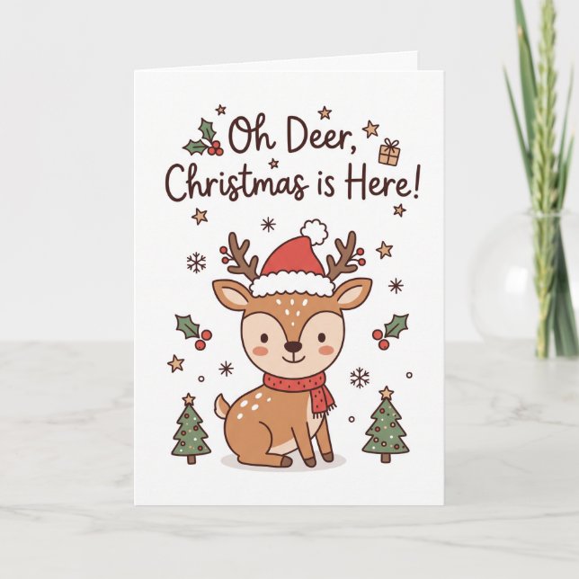 Customisable Cute Deer Holiday Card (Front)