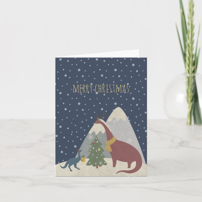 Customisable Cute Dinosaurs Christmas Card (Front)