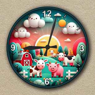 Customisable Cute Farm Animal Kid's Round Clock