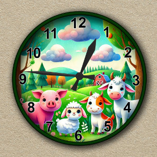 Customisable Cute Farmyard Animals Round Clock
