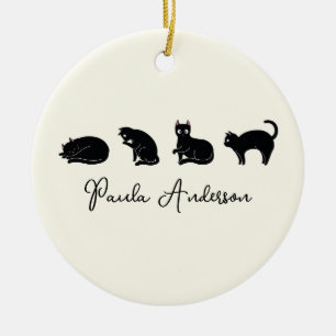 Customisable Cute Funny Black Cat Ceramic Ornament