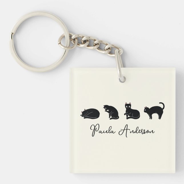 Customisable Cute Funny Black Cat Key Ring (Front)