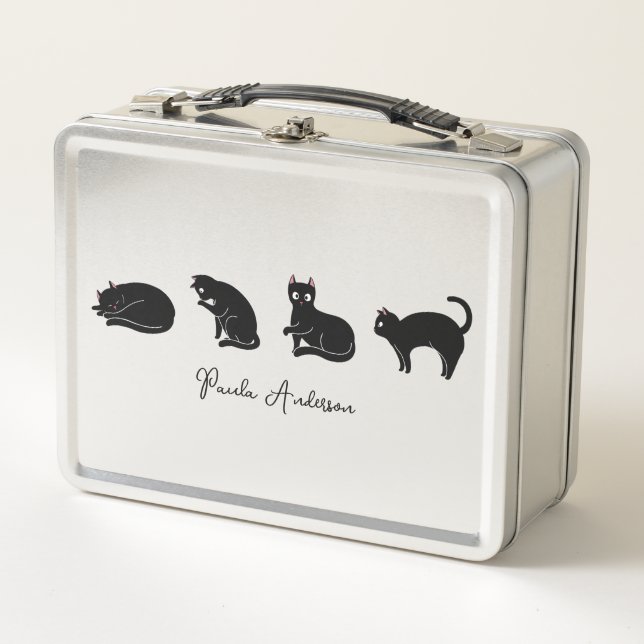 Customisable Cute Funny Black Cat Metal Lunch Box (Front)