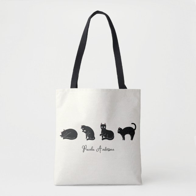 Customisable Cute Funny Black Cat  Tote Bag (Front)