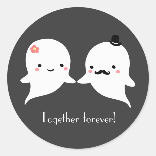Customisable Cute Ghost Couple Classic Round Sticker (Front)