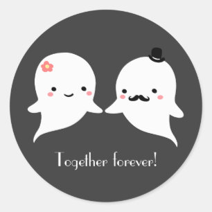 Customisable Cute Ghost Couple Classic Round Sticker