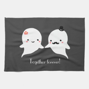Customisable Cute Ghost Couple Tea Towel