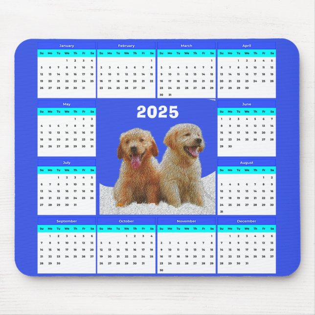 Customisable Cute Golden Retriever Dog Calendar  Mouse Pad (Front)