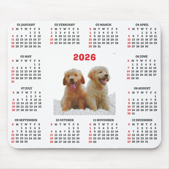 Customisable Cute Golden Retriever Dog Calendar  Mouse Pad (Front)