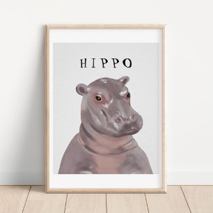 Customisable Cute Hippo Drawing Kids Poster