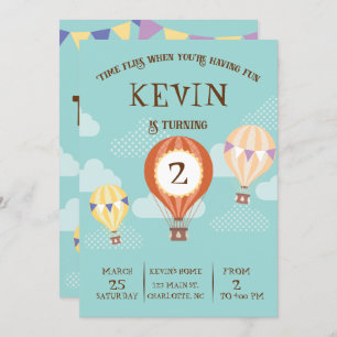 Customisable Cute Hot-Air Balloon Birthday. Invitation