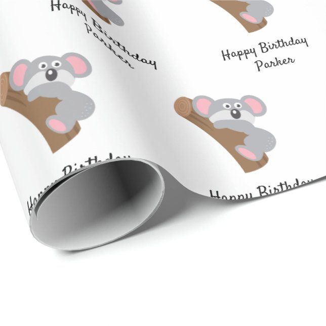 Customisable Cute Koala Bear Kids Birthday Gift Wrapping Paper (Roll Corner)