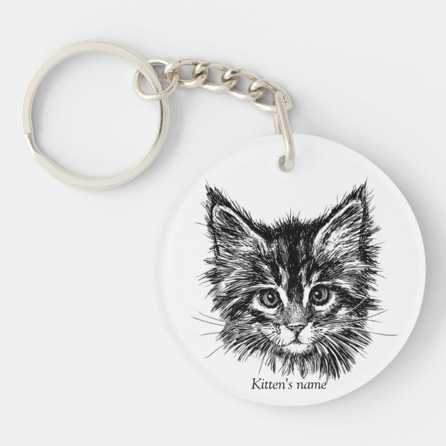 Customisable Cute Little Kitten Key Ring (Front)