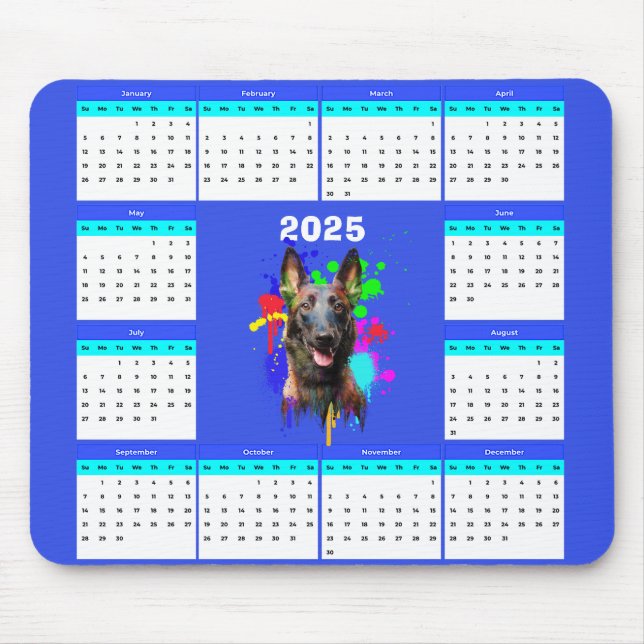 Customisable Cute Malinois Dog Calendar Mouse Pad (Front)