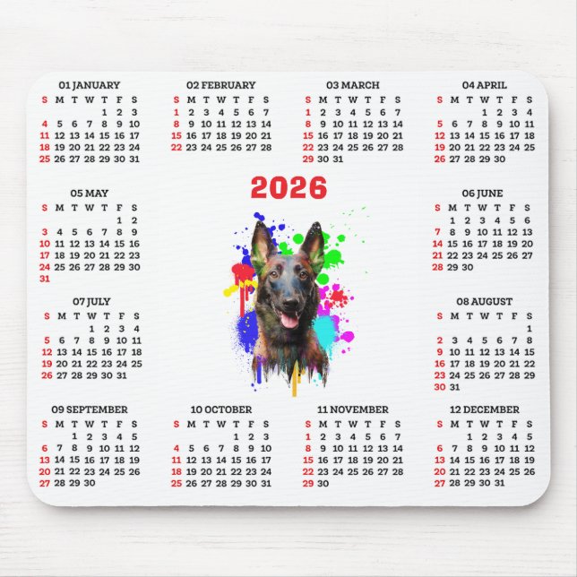 Customisable Cute Malinois Dog Calendar Mouse Pad (Front)