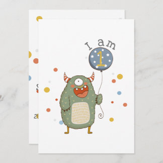 Customisable Cute Monster with Balloon Birthday Invitation