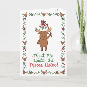 Customisable Cute Moose-tletoe Holiday Card