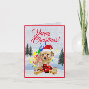 Customisable Cute Morkie Dog Christmas Card