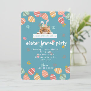 Customisable Cute Orange Cat Bunny Easter Invitation