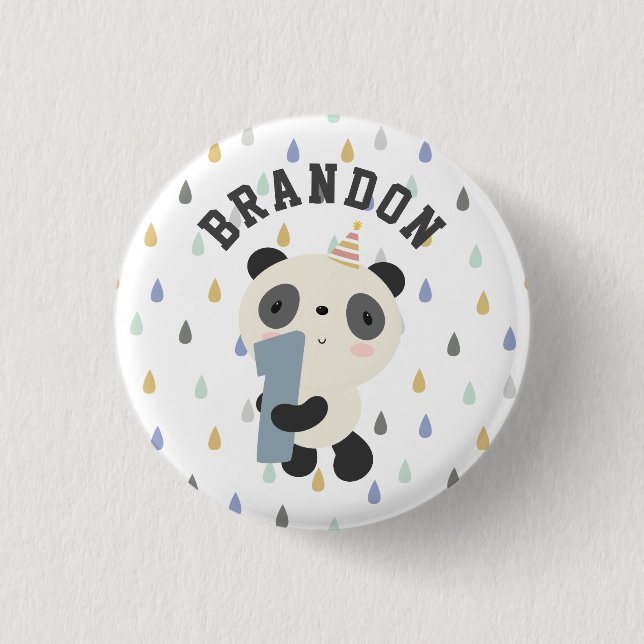 Customisable Cute Panda First Birthday 3 Cm Round Badge (Front)