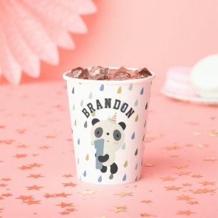 Customisable Cute Panda First Birthday Balloon Paper Cups