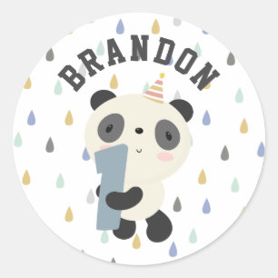 Customisable Cute Panda First Birthday Classic Round Sticker
