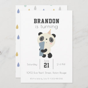 Customisable Cute Panda First Birthday Invitation