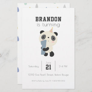 Customisable Cute Panda First Birthday Invitation Stationery