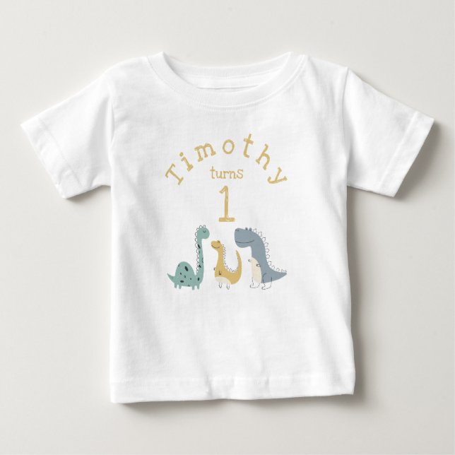 Customisable Cute Pastel Dinosaurs Birthday Baby T-Shirt (Front)