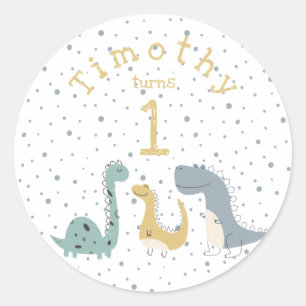 Customisable Cute Pastel Dinosaurs Birthday Classic Round Sticker
