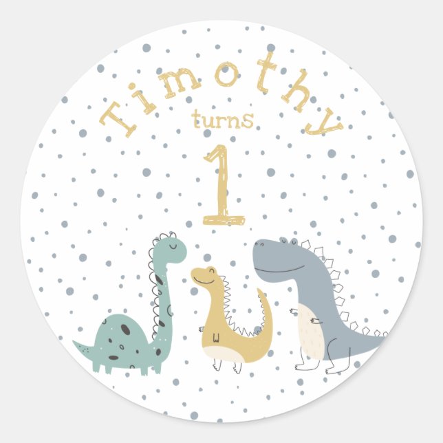 Customisable Cute Pastel Dinosaurs Birthday Classic Round Sticker (Front)