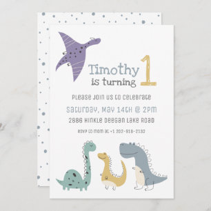 Customisable Cute Pastel Dinosaurs Birthday Invitation