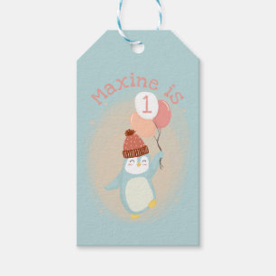 Customisable Cute Pastel Penguin with Balloons Gift Tags