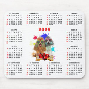 Customisable Cute Poodle Dog Calendar  Mouse Pad