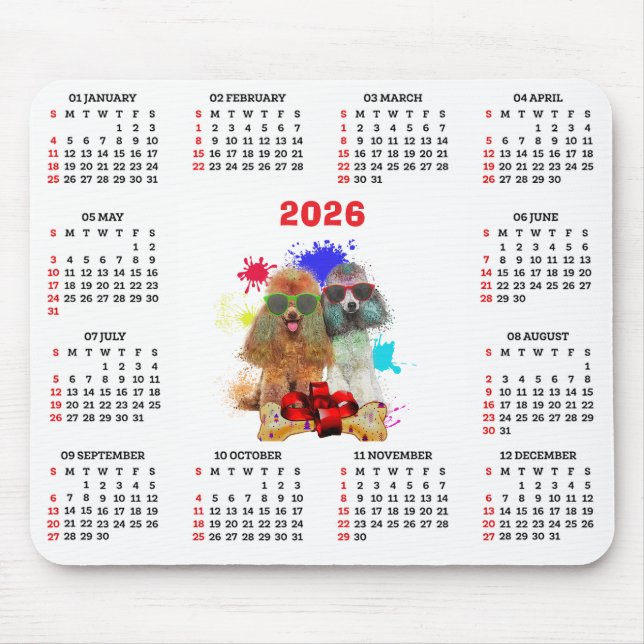 Customisable Cute Poodle Dog Calendar  Mouse Pad (Front)