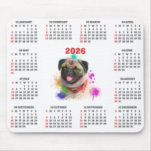 Customisable Cute Pug Dog Calendar  Mouse Pad