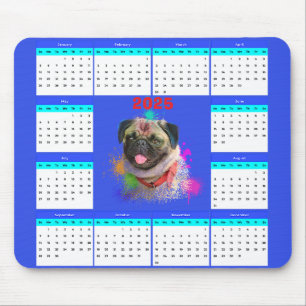 Customisable Cute Pug Dog Calendar  Mouse Pad