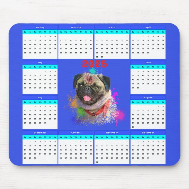 Customisable Cute Pug Dog Calendar  Mouse Pad (Front)
