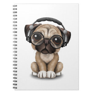 Customisable Cute Pug Puppy Dj with Headphones Notebook