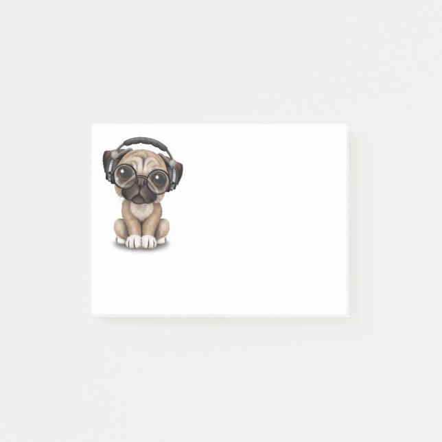 Customisable Cute Pug Puppy Dj with Headphones Post-it Notes (Front)