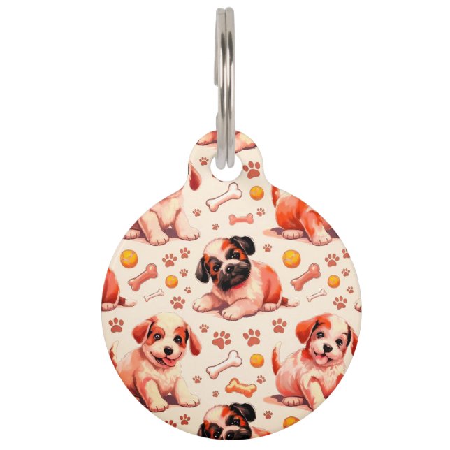 Customisable Cute Puppy Round Large Pet Tag (Front)