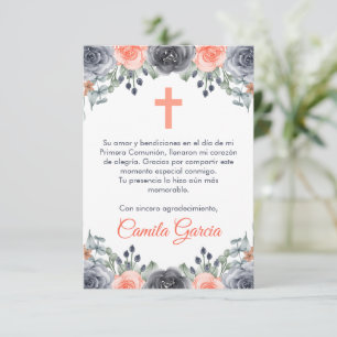 Customisable Cute Salmon Coloured First Communion Thank You Card