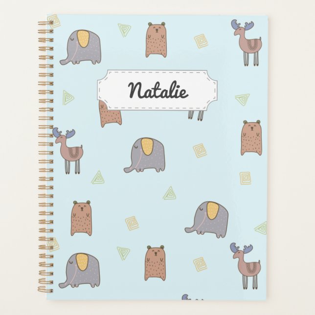 Customisable Cute Scandinavian Animals Pattern Planner (Front)