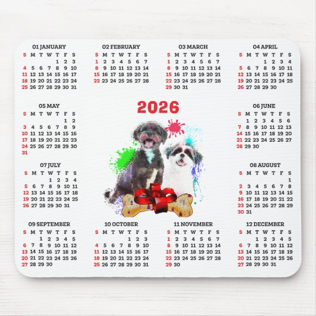 Customisable Cute Shih Tzu Dog Calendar   Mouse Pad (Front)