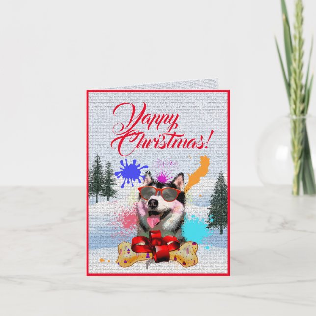 Customisable Cute Siberian Husky Christmas Card (Front)
