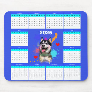 Customisable Cute Siberian Husky Dog Calendar Mouse Pad