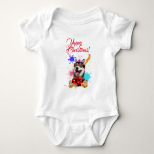 Customisable Cute Siberian Husky Yappy Christmas Baby Bodysuit