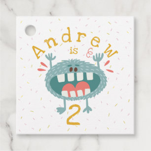 Customisable Cute Teal Monster Favour Tags